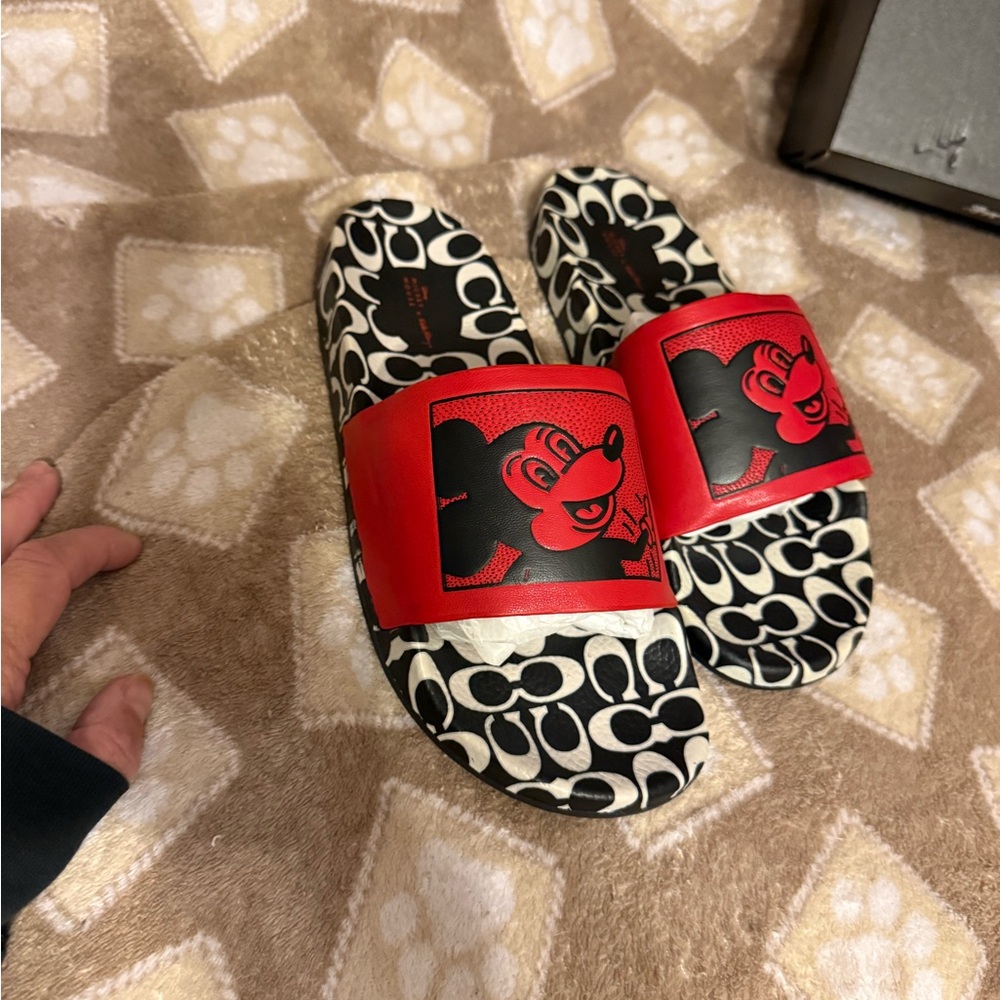 Coach Red and Black Mickey Mouse Slides